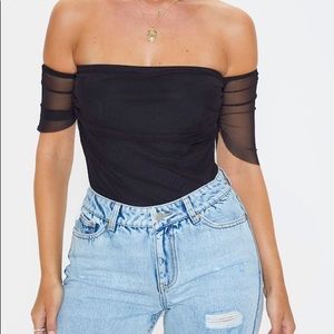 Pretty little thing black mesh ruched bodysuit